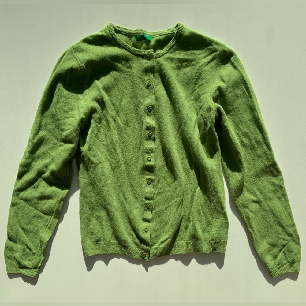 De Benetton Made in Italy Cotton Crew Neck Button Up Cardigan